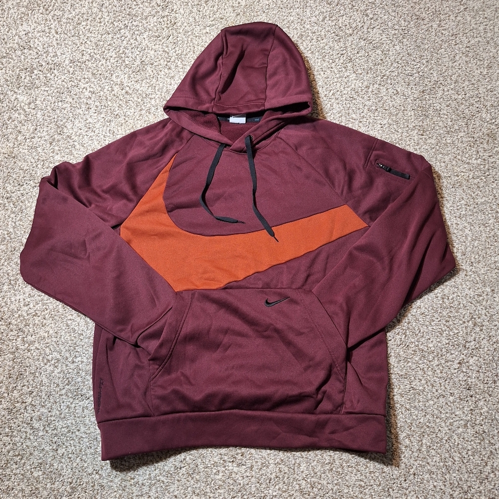 Nike Therma-FIT Pullover Fitness Maroon Hoodie Sweatshirt Mens Large